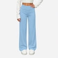 thumbnail image 3 of DJDLJWCJ Girls Wide Leg Pants Elastic Waist Stretch Soft Lounge Pants Solid Color Lightweight Pull-On Trousers Blue Size 5T, 3 of 10