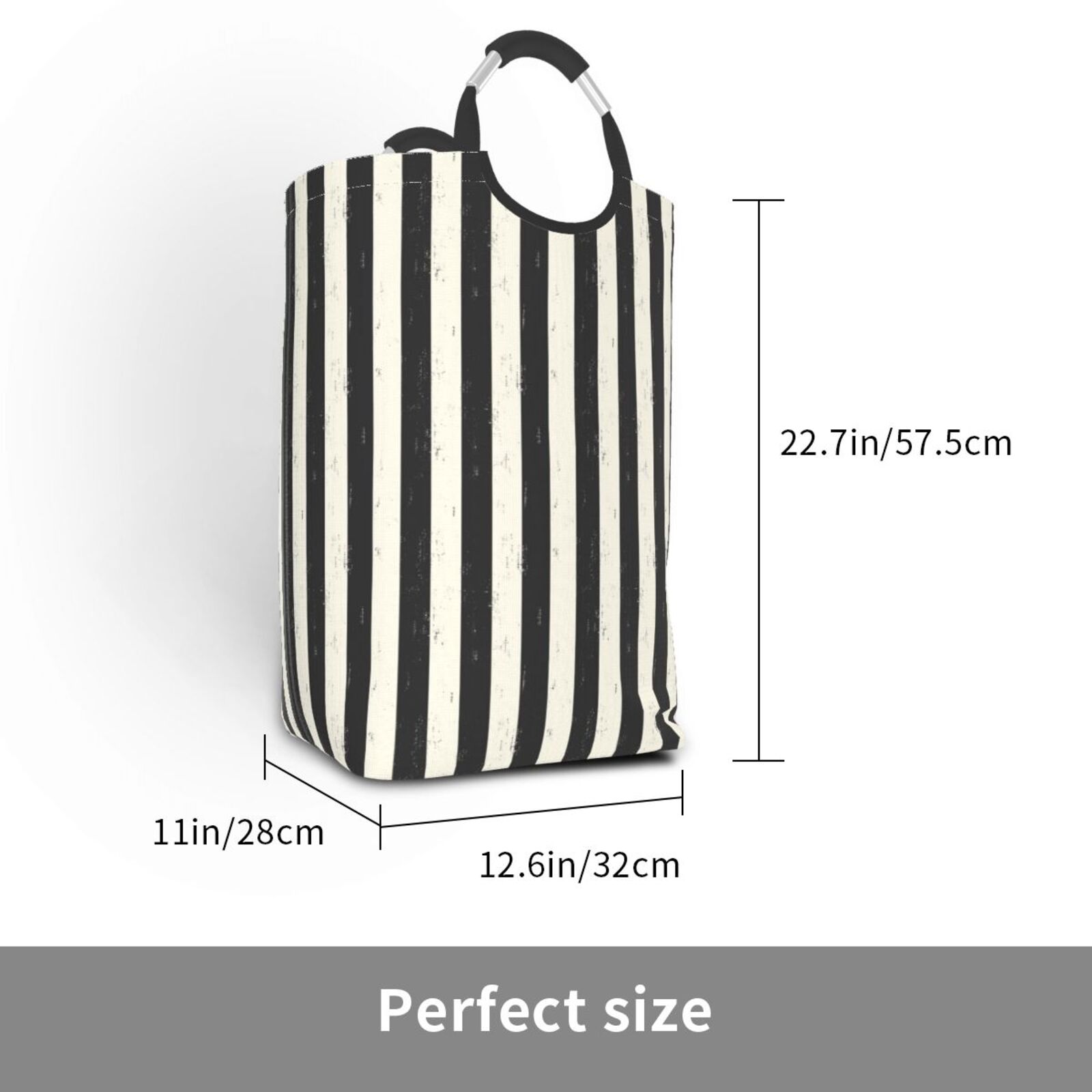 Picia Black And White Thick Stripes Laundry Basket With Handles Laundry Hamper Toys Storage Organizer Foldable Bucket Washing Bin Dirty Clothes Bag For Home Bathroom Bedroom Dorm