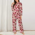 thumbnail image 2 of JUNZAN Rose Flowers Print Womens Pajama Sets,Long Sleeve Button Down for Women Pjs 2 piece, 2 of 7