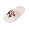 thumbnail image 2 of Women Fluffy Faux Fur Embroidery Rose Open Toe Slide Slippers White 6.5-7, 2 of 9