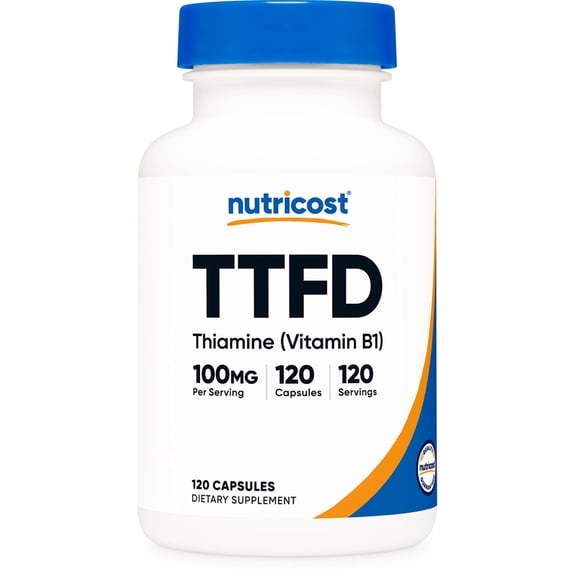 Nutricost TTFD Thiamine (Vitamin B1) 100mg, 120 Capsules - Vegan-Friendly, GMO-Free, Gluten-Free