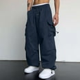 thumbnail image 7 of Caqnni Men's Parachute Cargo Pants Baggy Casual Harem Sweatpants Loose Fit Joggers Drawstring Trousers with Pockets (Dark Blue,XL), 7 of 7