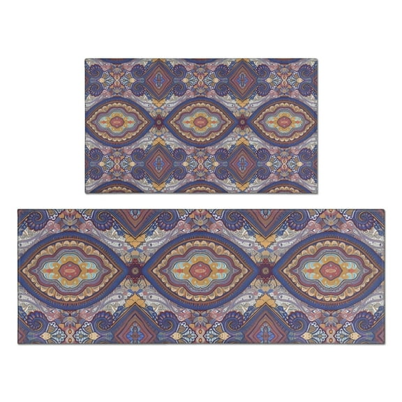Multicolor Ethnic Geometric Pattern (4) Kitchen Rugs Sets Of 2,Anti Fatigue Kitchen Mat Rugs Non Slip Washable,Decorative Kitchen Floor Mats for Kitchen,Sink,Laundry,17"x30" 17"x47"