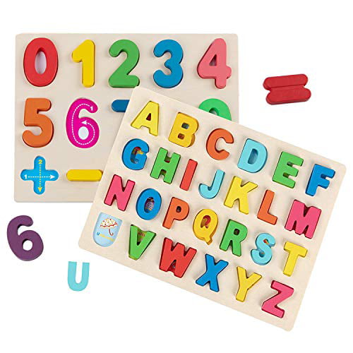 Steventoys Wooden Alphabet Number Puzzles Montessori Learning Toys Preschool Educational Activities Shape Counting Game for Toddler Kids Boys Girls Ages 3+ 