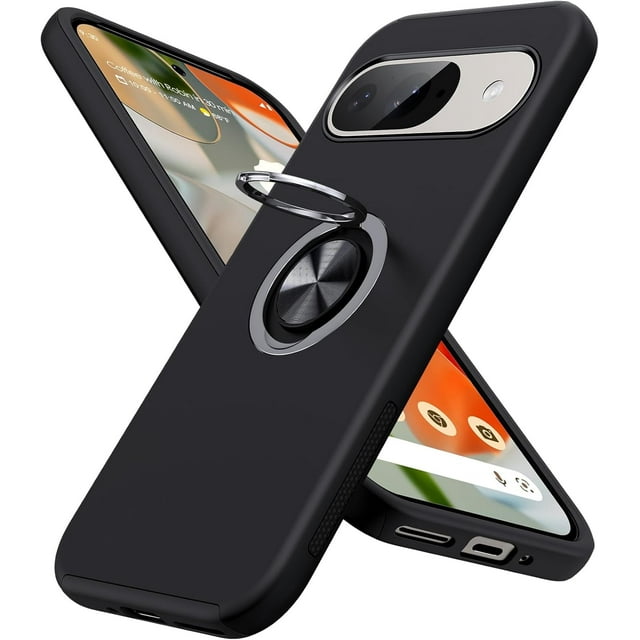 KOMI for Google Pixel 9 Pro XL Case, Slim Fit Case for Pixel 9 Pro XL with Metal Ring Holder Kickstand, Dual Layer Shockproof Protective Phone Case for Google 9 Pro XL 6.8", Black