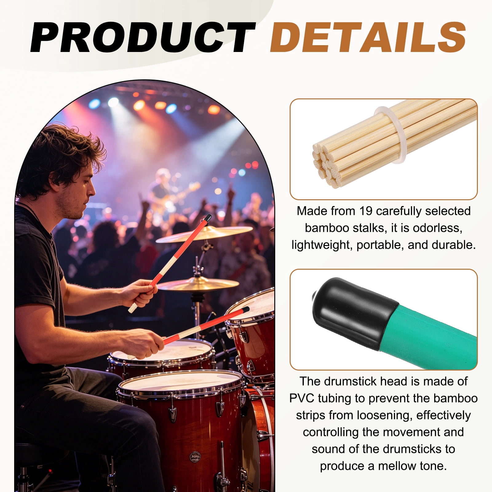Uxcell Jazz Drum Sticks, 3 Pair Bamboo Rods Drum Brushes 19 Bundles Drumsticks for Jazz Folk Acoustic Performance Small Venue, Green(Segmented)