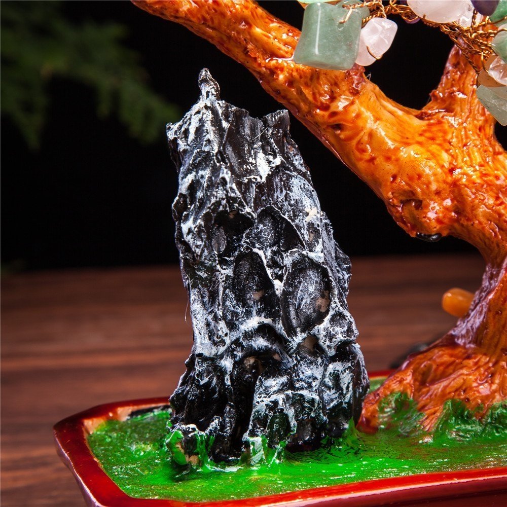 Albero Portafortuna Feng Shui In Quarzo Giallo E Resina - Decorazione Bonsai Per Ricchezza E Fortuna (15 Cm)