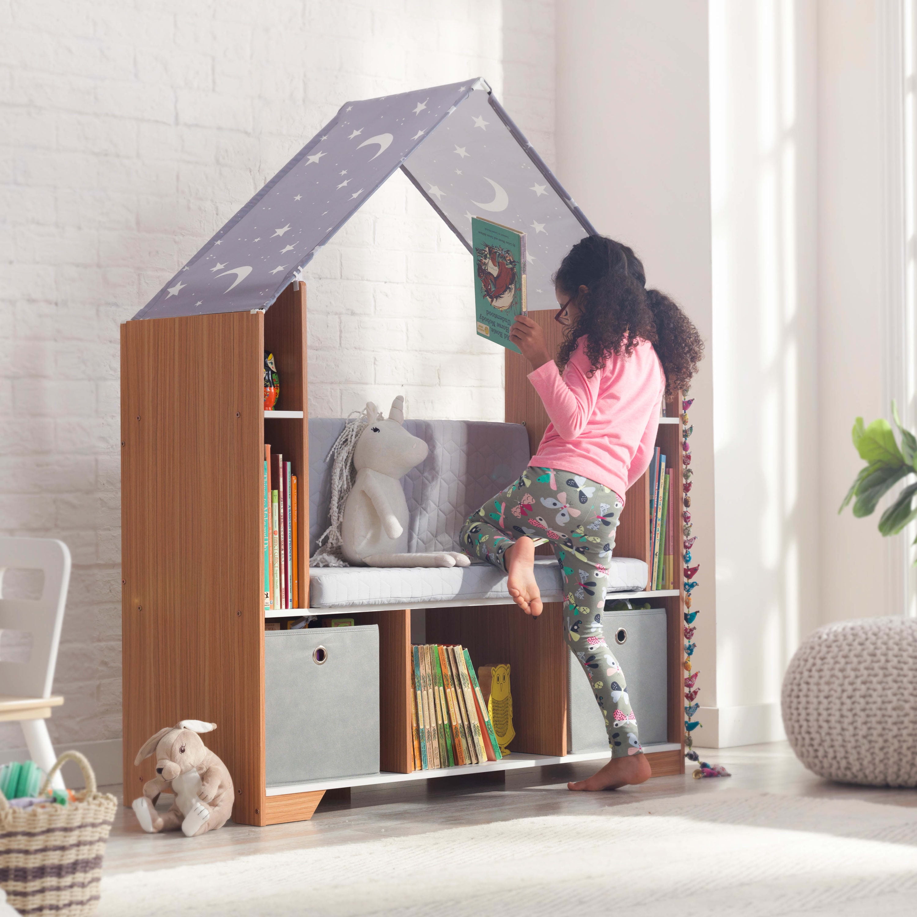KidKraft Little Dreamer Deluxe Reading Nook, Bookcase & Storage Bins