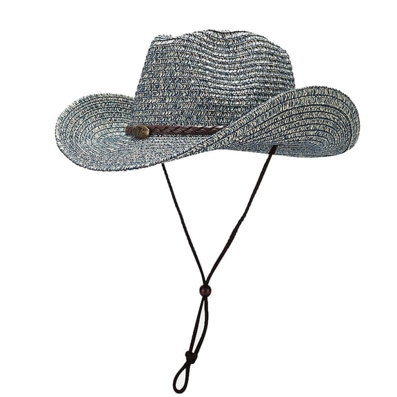 VBEWZET Shapeable Brim Woven Cowboy Cap, Band Decor Packable Protection Beach Hat for Riding, Fishing, Camping & Vacation Blue One Size