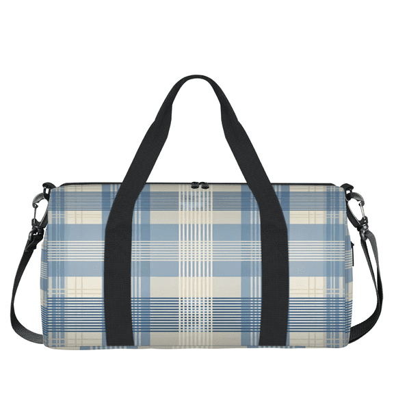 Herdesigns Plaid Blue Check Gym Bag for Women, Duffle Bag for Travel Sport, Lightweight Waterproof Carry on Weekender Overnight Dance Yoga Workout Bags
