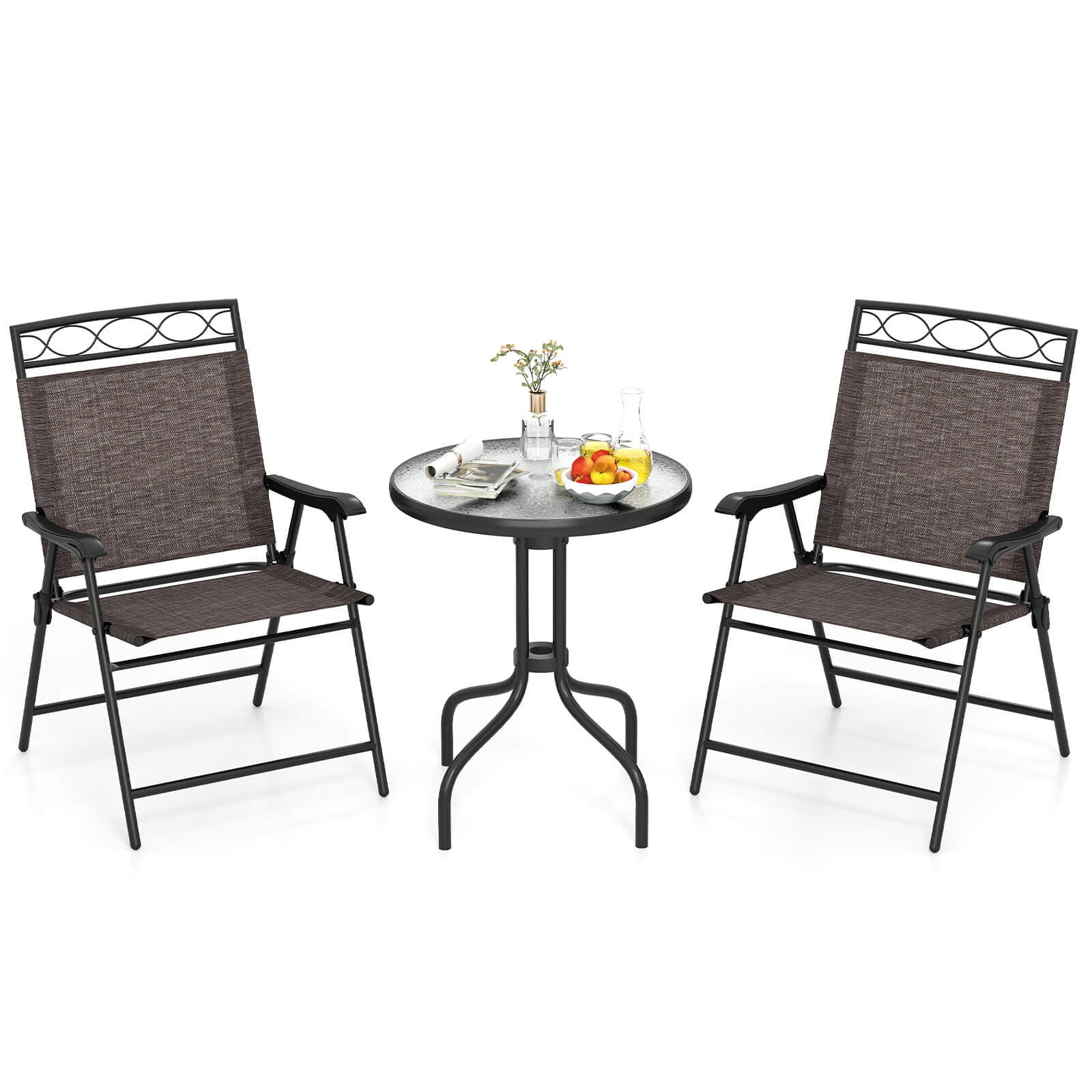 Costway 3 PCS Outdoor Bistro Dining Furniture Set with 1.57" Umbrella Hole Rippled