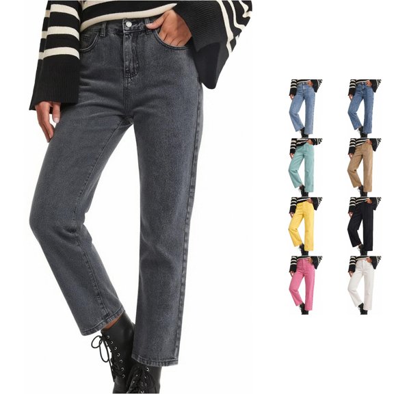 SGMVNU Women's Wide Leg Jeans Button Zip Fly High Waisted Denim Pants Casual Loose Fit Trousers Slacks with Pockets, Dark Gray, Size S