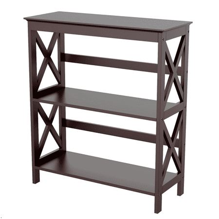 - 3 Tier Espresso Finish Wood Bookcase Bookshelf Display Rack Stand Storage Shelving Unit