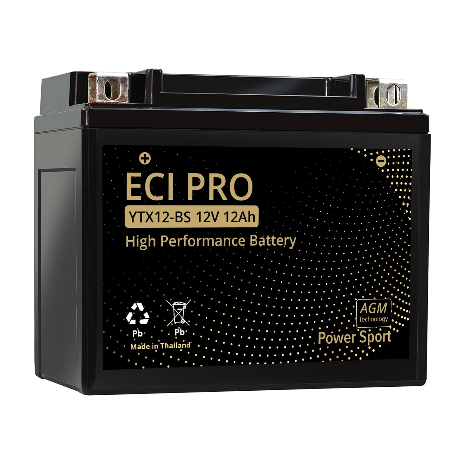 ECI Pro YTX12-BS AGM Battery - 12V 12Ah, 210CCA - Fits Select Motorcycles, Honda, Yamaha, Kawasaki, Suzuki & ATVs - Maintenance-Free, Leak-Proof, High CCA, High-Performance Powersports Battery