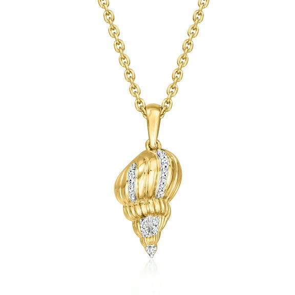 Ross-Simons 0.10 ct. t.w. Diamond Spiral Seashell Pendant Necklace in 18kt Gold Over Sterling, Women's, Adult