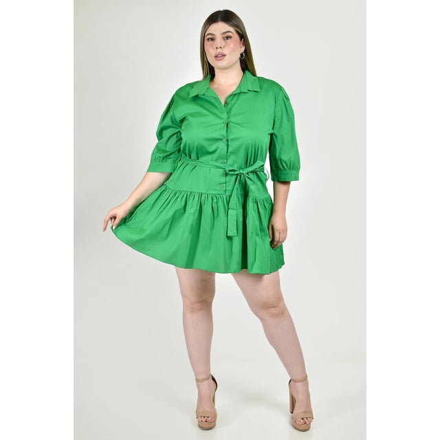 Vestido camisero con falda a capas Roman Fashion /Tallas Extras, 0214 (Verde) verde 36