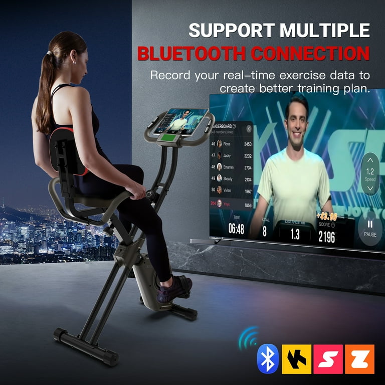 HARISON Foldable Exercise Bike with Arm Resistance Bands 350 LBS 5 in 1 Magnetic Stationary Bikes for Home with 16 Level Resistance and Bluetooth Magnetic X Bike with LCD Monitor Back Sup Walmart