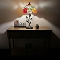 thumbnail image 3 of Tiffany Table Lamp Red Orange Blue Stained Glass Rose Flowers Iron Metal Leaves Bronze Base Included LED Bulb for Living Room Dining Room Bedroom Bedside 12"W*12"D*22"H, 3 of 5