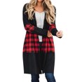 thumbnail image 1 of Women Checkered Colorblock Long Sleeve Mid-Length Cardigan Top, 1 of 7