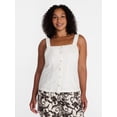 thumbnail image 2 of Time and Tru Women's Linen Blend Button Front Tank Top with Adjustable Straps, Sizes XS-XXXL, 2 of 6