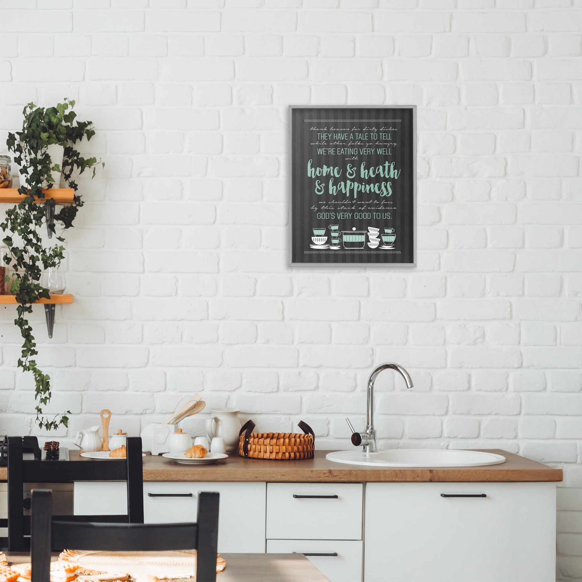 God's Good To Us Kitchen Gray Framed Giclee Art, design by Lettered and Lined