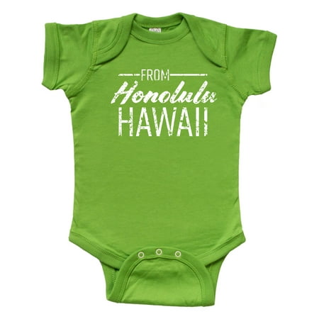 

Inktastic From Honolulu Hawaii in White Distressed Text Gift Baby Boy or Baby Girl Bodysuit