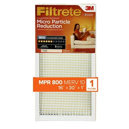 

Filtrete by 3M 16x30x1 MERV 10 Micro Particle Reduction HVAC Furnace Air Filter Captures Pet Dander and Pollen 800 MPR 1 Filter