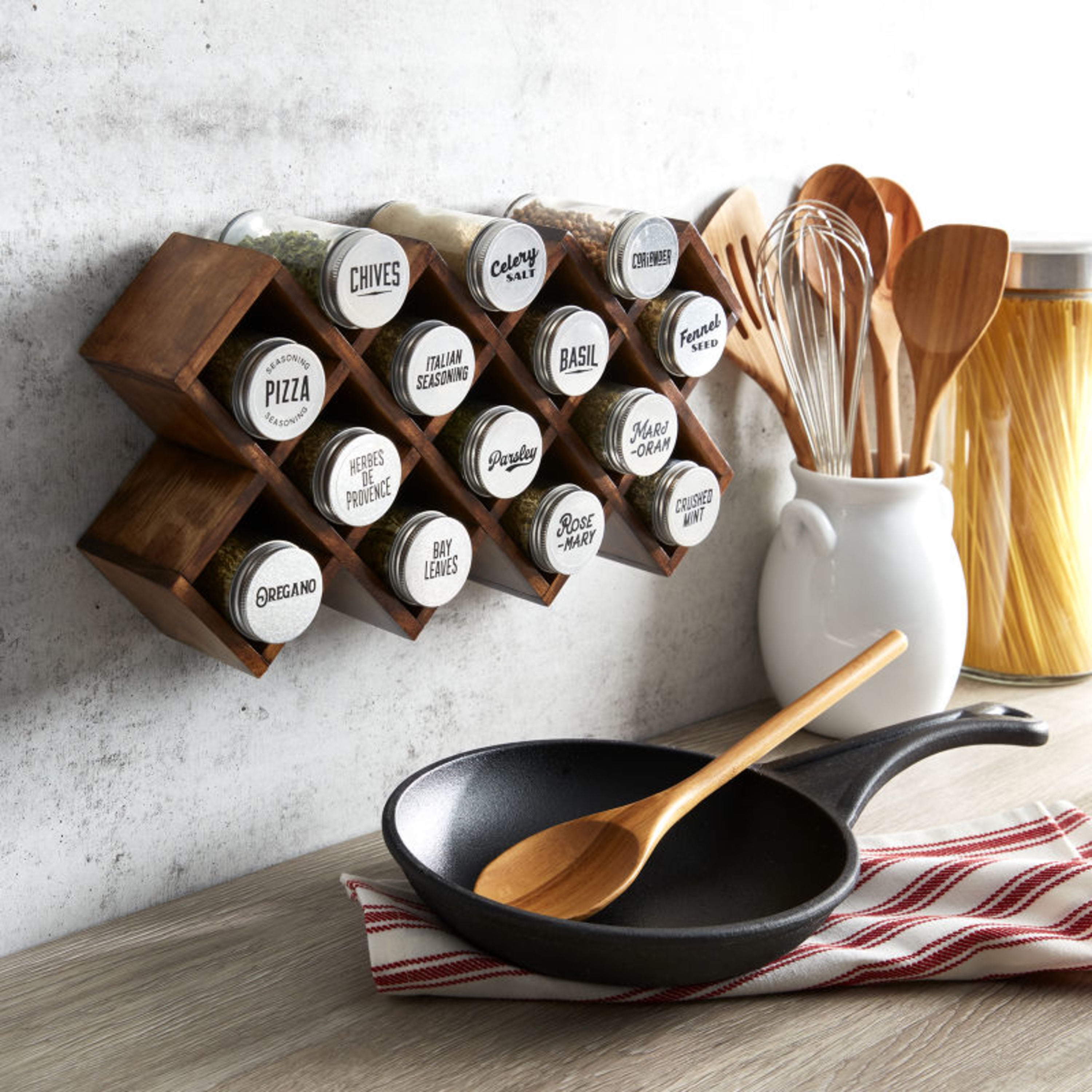 Kamenstein Prefilled 14-Jar Criss Cross Spice Rack in Grey Wash