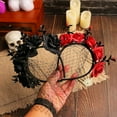 thumbnail image 6 of Dark Elegance Hairband Festive Halloween Hair Accessories Rose Mesh Headband Flower Crown Headpiece Day of Dead for Women (Black), 6 of 6
