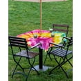 thumbnail image 4 of nqOlkjepod Colorful Boho Outdoor Tablecloth with Umbrella Hole & Zipper, Pink Yellow Blue Green Tie Dye Abstract Art Square Table Cover 60x60 Inch, Dining Waterproof Table Cloth Protector for Patio, 4 of 7