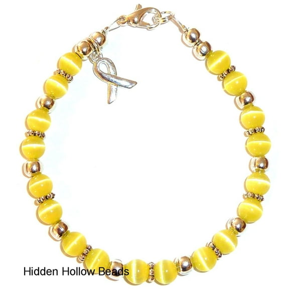 Bladder Cancer -Sarcoma - Yellow Cancer Awareness Bracelet by Hidden Hollow Beads - 7 3/4 in. - Fits Most Adults - Lobster Clasp