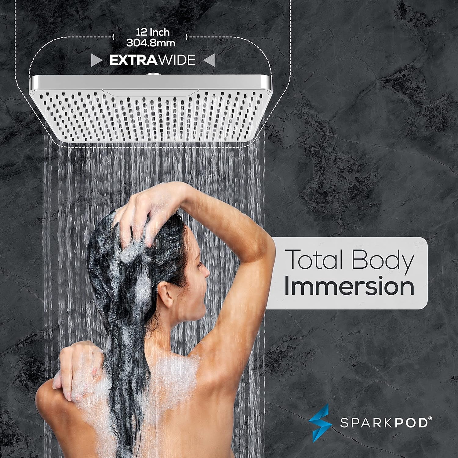 SparkPod 12" Rainfall Shower Head - Wall/Ceiling Mount - High Pressure, Anti-Clog, Easy Install (Polished Chrome)