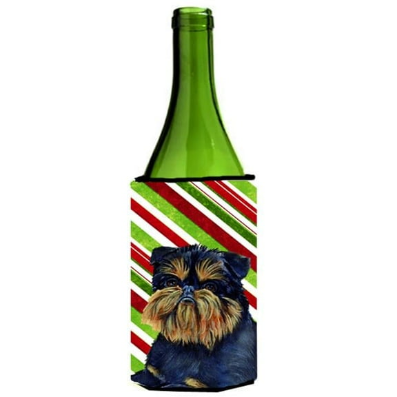 Brussels Griffon Candy Cane Holiday Christmas Wine bottle sleeve Hugger - 24 oz.