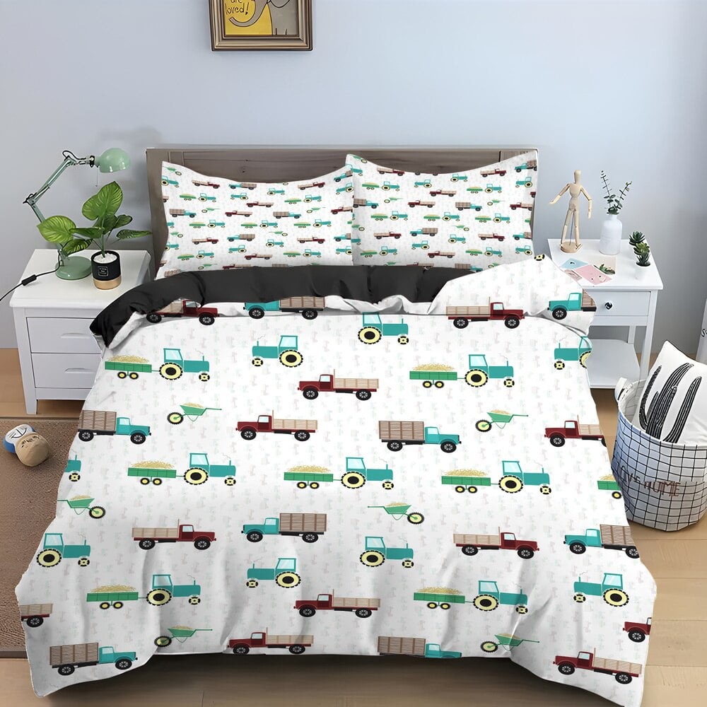 Tractor Truck Duvet Cover for Boys Kids Car Excavating Machinery Farm