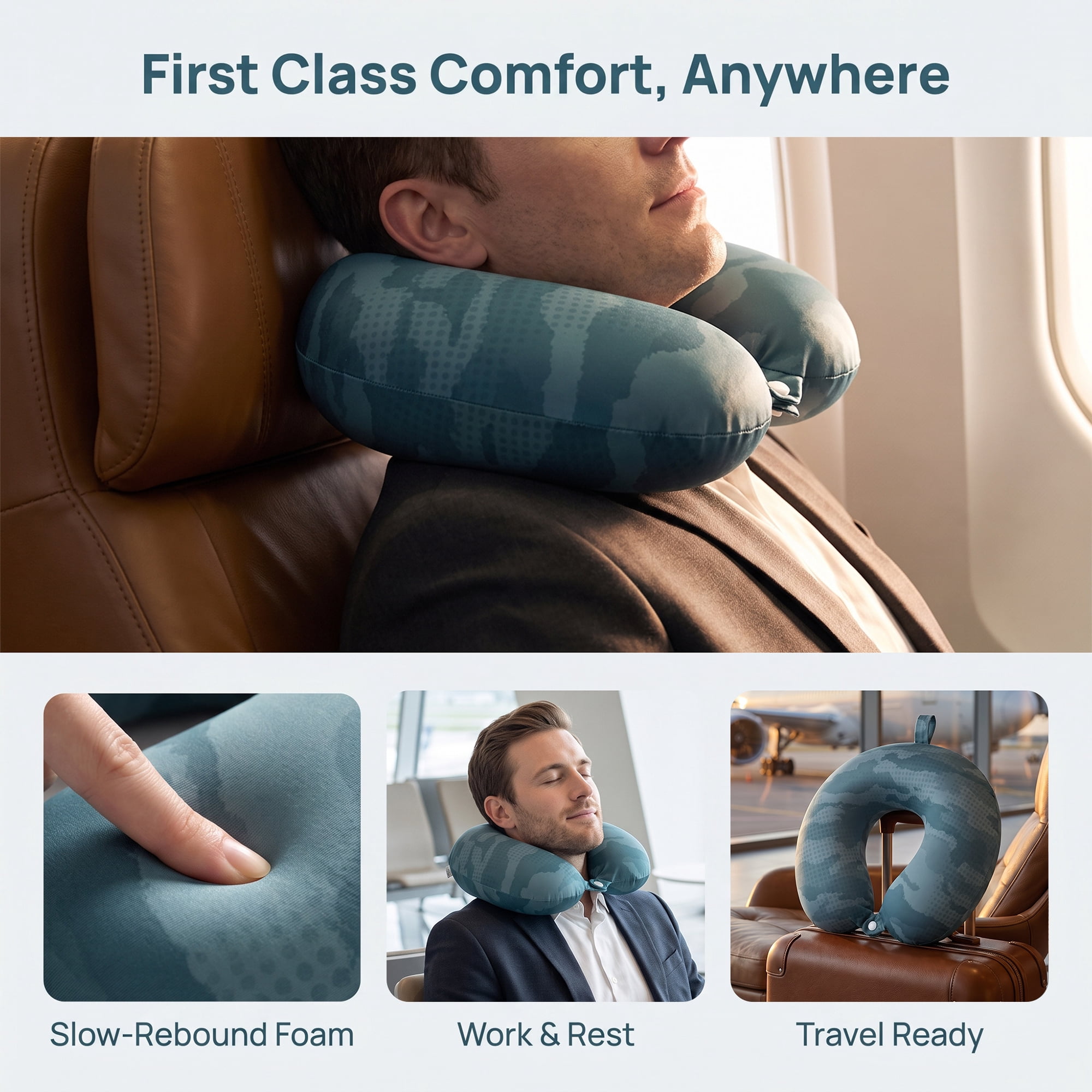 Unique Bargains Memory Foam Travel U Shape Neck Pillow with Buckle Green 12"x12"x4"