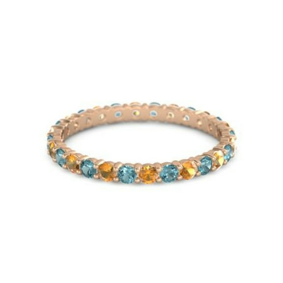 Round Eternity Citrine London Blue Topaz 925 Sterling Silver Rose Plated Ring