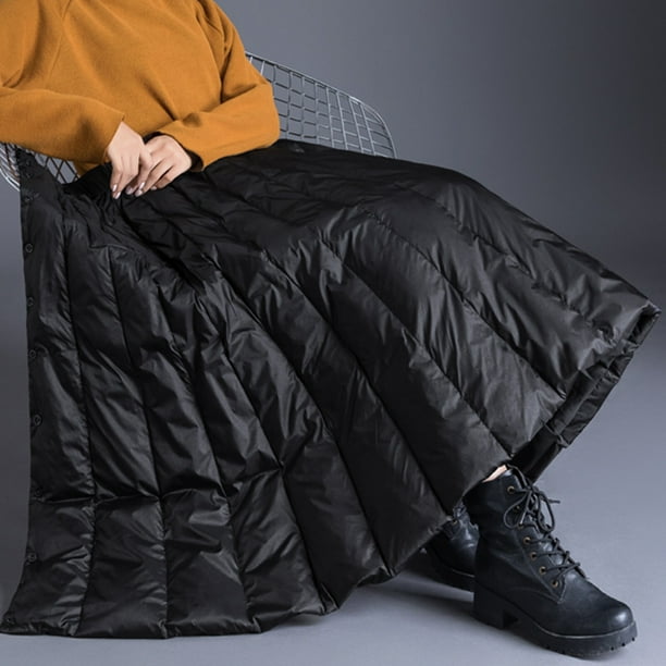 Duck Down Winter Maxi Skirts womens Quilted Padded black High Waist Casual Long Dress Black Walmart