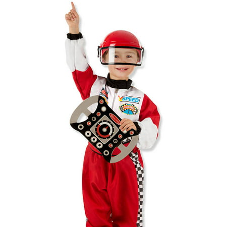 Melissa & Doug Race Car Driver Role Play Costume Set (3 pcs) - Jumpsuit, Helmet, Steering Wheel