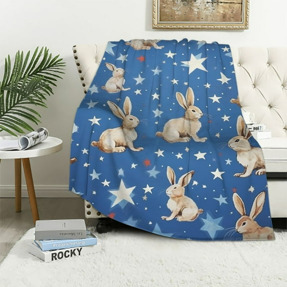 ONETECH Easter Rabbit Bunny Blanket Flannel Lightweight Soft Cozy Happy Easter Gifts Throws Fuzzy Warm Cozy Bedding Blankets for All Season in Home Bed Sofa