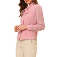 thumbnail image 4 of INSPIRE CHIC Women's Tie Neck Chiffon Long Sleeve Shirt L Pink, 4 of 5