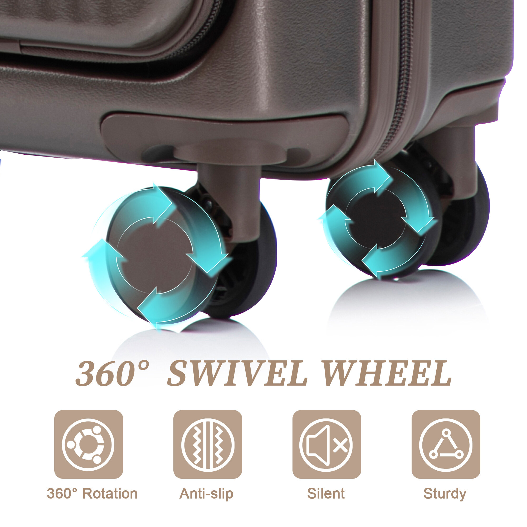 Hardside Suitcase, 14"/20" 2 pcs/set in ABS Spinner Wheel Luggage, with Combination Lock and Front Opening Design, 14" Cosmetic Case (Brown), Brown Hardside Luggage,Abs Hardside Checked Luggage