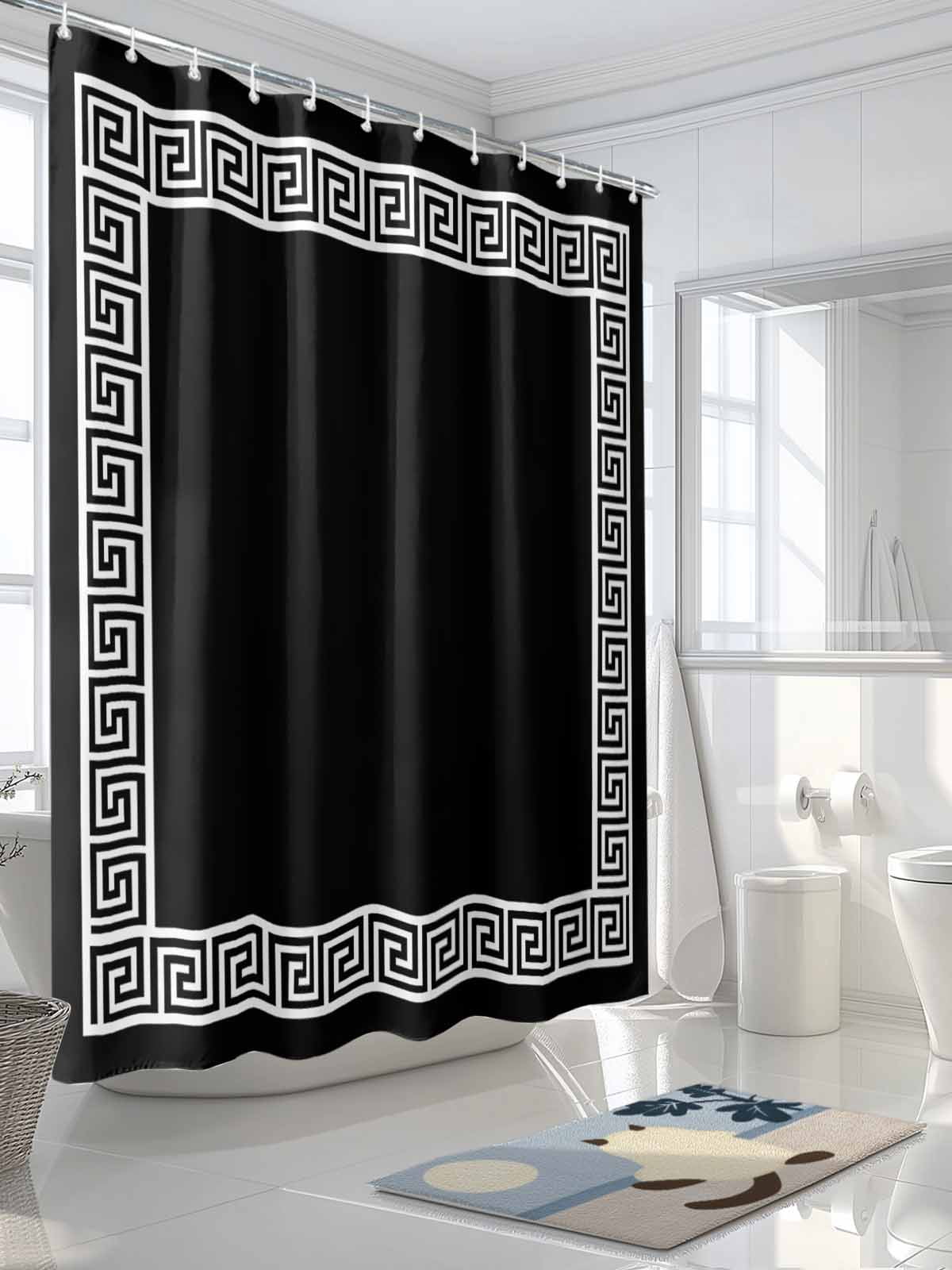 Boanket Polyester Fabric Black Shower Curtain, Modern Geometric Abstract Art Aesthetics Waterproof Bathtub Curtain Bathroom Decor Set with Hooks 72 x 96 Inches,