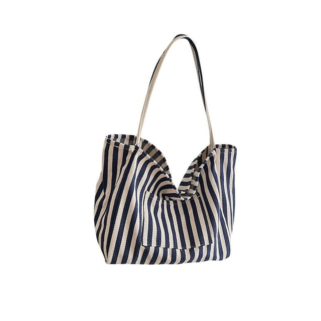 Canvas Tote Bag Pinstripe Soft Large-Capacity Shoulder Carryall