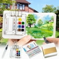 thumbnail image 1 of Mini juego de pintura de acuarela para viajes y bocetos | Caja de pintura acrílica portátil con pigmentos de 8 y 12 colores | Cuaderno de dibujo | Pincel | Clip de metal incluido | Materiales de, 1 of 8