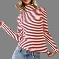 thumbnail image 2 of Jinhomg Womens Striped Shirt Slim Fit Comfy Long Sleeve Turtle Neck Tops Lightweight Casual Spring Pullover Ladies Trendy Outfit Beige M, 2 of 10