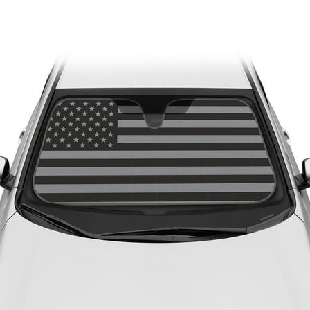 BDK USA American Flag Black Curved Windshield Sunshade Accordion Folding Style Auto Shade for Car Truck SUV Van Blocks UV Ray Sun Visor Protector Easy Setup Keeps Your Vehicle Cool - 58 x 27 inches