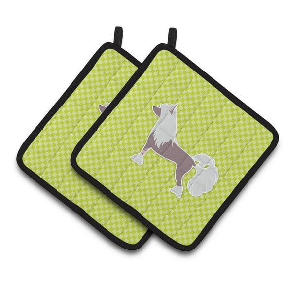 Caroline's Treasures Chinese Crested Checkerboard Green Pair of Pot Holders