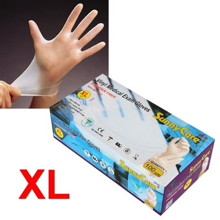 100 SunnyCare #7604 Vinyl Medical Exam Gloves Powder Free Size: XL 100pcs/box