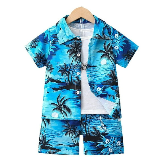 Jamsmile Toddler Boys Outfit Sets Summer Beach Button Down Tropical leaves PrinTshirts Shorts 2 Piece Breathable Boys Beach Outfits , 2-3 Years
