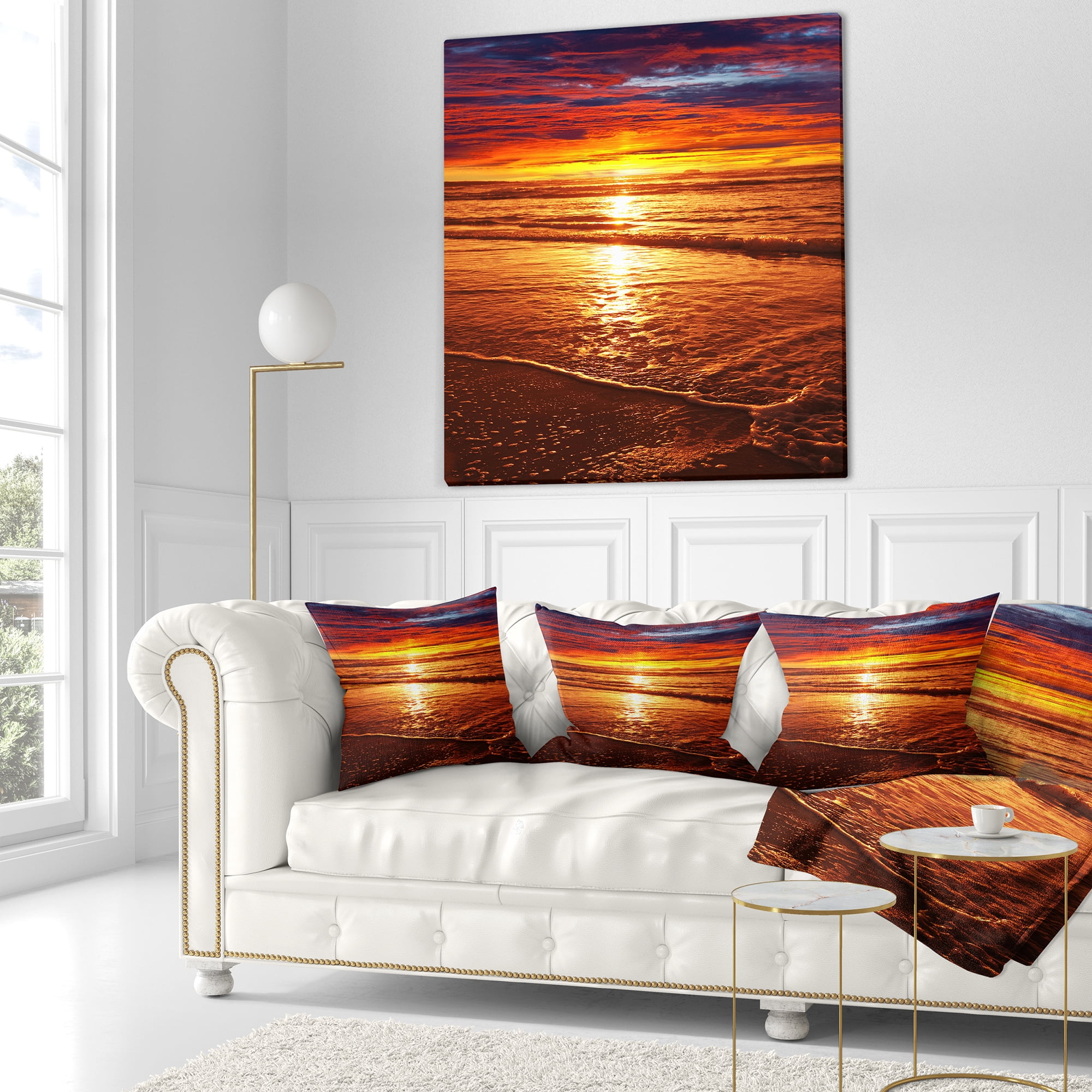 Designart Colorful Sunset Mirrored in Waters - Modern Beach Throw Pillow - 16x16